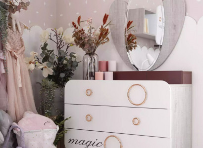 Weiße Holz Kommode 3x Schubladen Designer Spiegel Kinderzimmer Set 2tlg